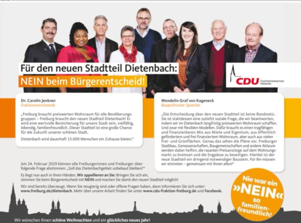 Werbung für Dietenbach von der CDU - Kommentar