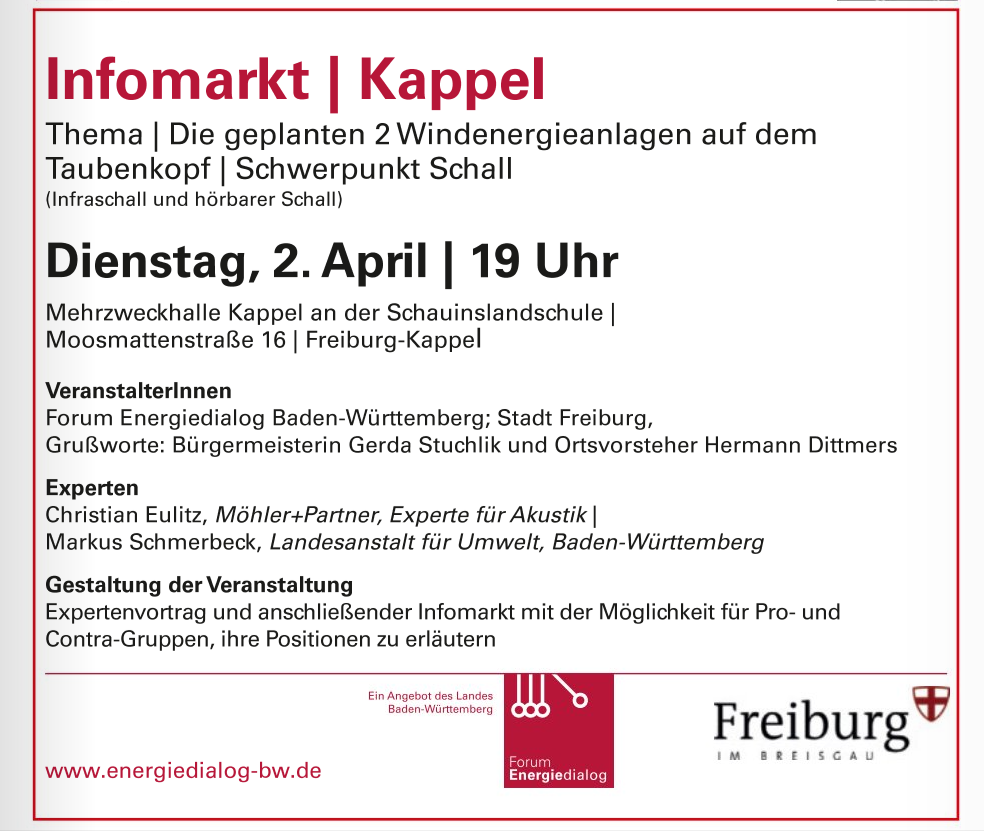 Windkraftanlagen Taubenkopf Infoveranstaltung Di. 2. April 